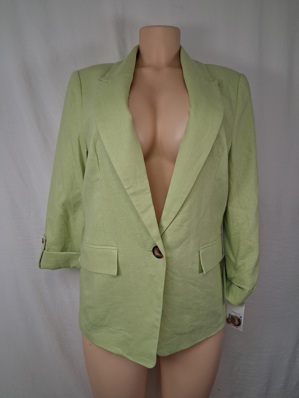 Ophelia Roe Womens Light Green Single-Button Linen Blend Blazer